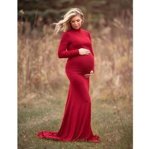 Red, maxi, maternity dress
